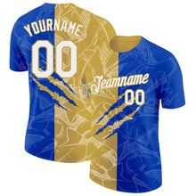 Загрузить изображение в средство просмотра галереи, Custom Graffiti Pattern White Thunder Blue-Old Gold Scratch 3D Performance T-Shirt
