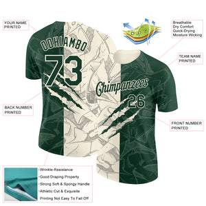 Custom Graffiti Pattern Green-Cream Scratch 3D Performance T-Shirt