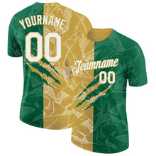 Загрузить изображение в средство просмотра галереи, Custom Graffiti Pattern White Kelly Green-Old Gold Scratch 3D Performance T-Shirt
