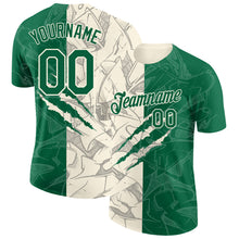 Загрузить изображение в средство просмотра галереи, Custom Graffiti Pattern Kelly Green-Cream Scratch 3D Performance T-Shirt

