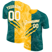 Загрузить изображение в средство просмотра галереи, Custom Graffiti Pattern White Teal-Gold Scratch 3D Performance T-Shirt
