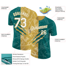 Загрузить изображение в средство просмотра галереи, Custom Graffiti Pattern White Teal-Old Gold Scratch 3D Performance T-Shirt
