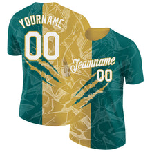Загрузить изображение в средство просмотра галереи, Custom Graffiti Pattern White Teal-Old Gold Scratch 3D Performance T-Shirt
