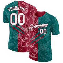 Laden Sie das Bild in den Galerie-Viewer, Custom Graffiti Pattern White Teal-Crimson Scratch 3D Performance T-Shirt
