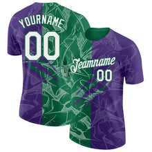 Laden Sie das Bild in den Galerie-Viewer, Custom Graffiti Pattern White Purple-Kelly Green Scratch 3D Performance T-Shirt

