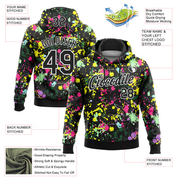 Custom Stitched Graffiti Pattern Black-White 3D Splash Grunge Art Sports Pullover Sweatshirt Hoodie