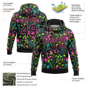Custom Stitched Graffiti Pattern Black-Pink 3D Splash Grunge Art Sports Pullover Sweatshirt Hoodie