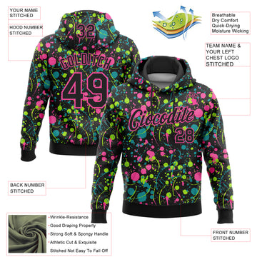 Custom Stitched Graffiti Pattern Black-Pink 3D Splash Grunge Art Sports Pullover Sweatshirt Hoodie