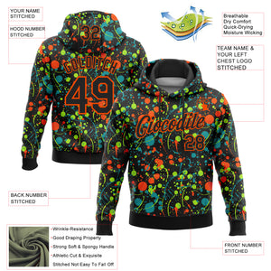 Custom Stitched Graffiti Pattern Black-Orange 3D Splash Grunge Art Sports Pullover Sweatshirt Hoodie