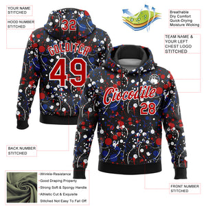 Custom Stitched Graffiti Pattern Red Black-White 3D Splash Grunge Art Sports Pullover Sweatshirt Hoodie