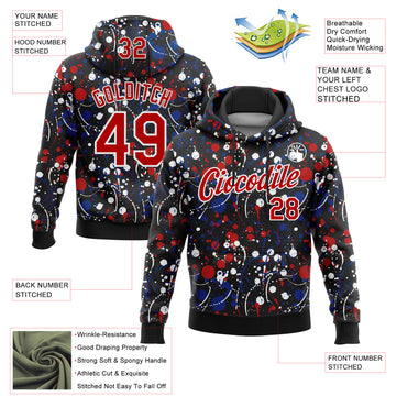 Custom Stitched Graffiti Pattern Red Black-White 3D Splash Grunge Art Sports Pullover Sweatshirt Hoodie