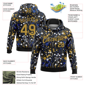 Custom Stitched Graffiti Pattern Old Gold-Black 3D Splash Grunge Art Sports Pullover Sweatshirt Hoodie