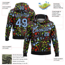Load image into Gallery viewer, Custom Stitched Graffiti Pattern Light Blue-Black 3D Splash Grunge Art Sports Pullover Sweatshirt Hoodie
