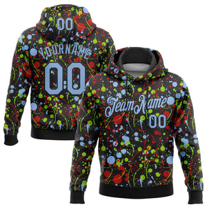 Custom Stitched Graffiti Pattern Light Blue-Black 3D Splash Grunge Art Sports Pullover Sweatshirt Hoodie