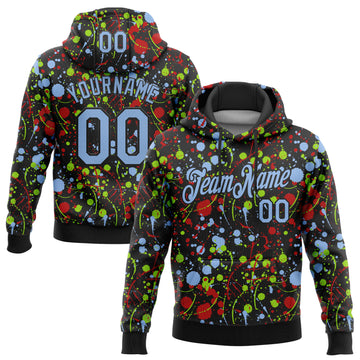 Custom Stitched Graffiti Pattern Light Blue-Black 3D Splash Grunge Art Sports Pullover Sweatshirt Hoodie