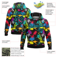 Load image into Gallery viewer, Custom Stitched Graffiti Pattern Black-Lakes Blue 3D Splash Grunge Art Sports Pullover Sweatshirt Hoodie
