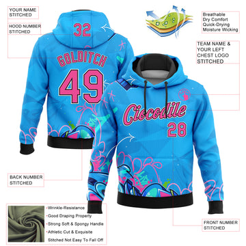 Custom Stitched Graffiti Pattern Pink Black-White 3D Hiphop Abstract Urban Street Art Sports Pullover Sweatshirt Hoodie