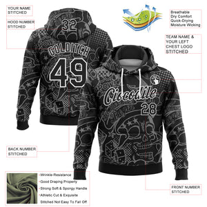 Custom Stitched Graffiti Pattern Black-White 3D Skull Fashion Sports Pullover Sweatshirt Hoodie