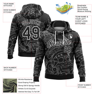Custom Stitched Graffiti Pattern Black-White 3D Skull Fashion Sports Pullover Sweatshirt Hoodie