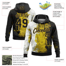 Load image into Gallery viewer, Custom Stitched Graffiti Pattern Black-Old Gold 3D Splash Grunge Art Sports Pullover Sweatshirt Hoodie
