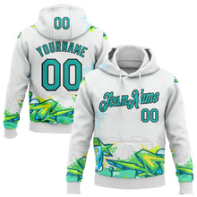 Load image into Gallery viewer, Custom Stitched Graffiti Pattern Aqua-Black 3D Trendy Abstract Urban Street Art Sports Pullover Sweatshirt Hoodie

