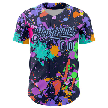 Custom Graffiti Pattern Navy-Light Blue Authentic Baseball Jersey
