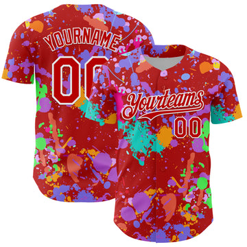 Custom Graffiti Pattern Red-White Authentic Baseball Jersey