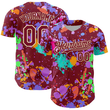Custom Graffiti Pattern Crimson-Cream Authentic Baseball Jersey