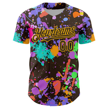 Custom Graffiti Pattern Brown-Gold Authentic Baseball Jersey