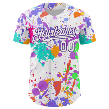 Custom Graffiti Pattern White-Purple Authentic Baseball Jersey