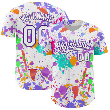 Custom Graffiti Pattern White-Purple Authentic Baseball Jersey