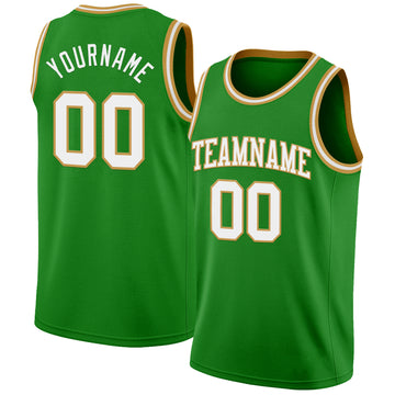 Custom Grass Green White-Old Gold Authentic Basketball Jersey