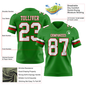 Custom Grass Green White-Red Mesh Authentic Football Jersey
