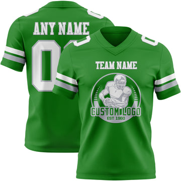 Custom Grass Green White-Gray Mesh Authentic Football Jersey