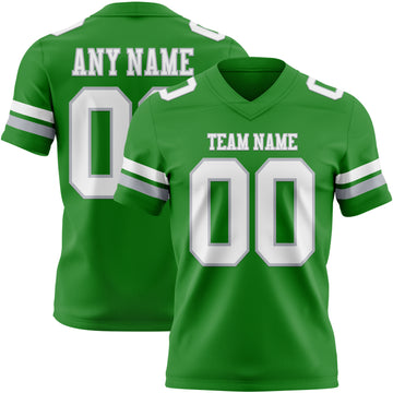 Custom Grass Green White-Gray Mesh Authentic Football Jersey
