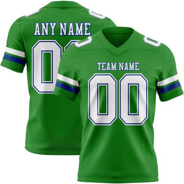 Custom Grass Green White-Royal Mesh Authentic Football Jersey