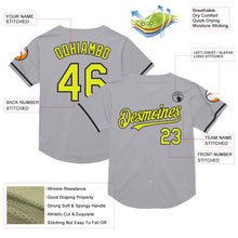 Load image into Gallery viewer, Custom Gray Neon Yellow-Black Mesh Authentic Throwback Baseball Jersey
