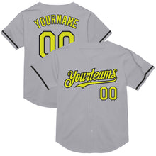 Load image into Gallery viewer, Custom Gray Neon Yellow-Black Mesh Authentic Throwback Baseball Jersey
