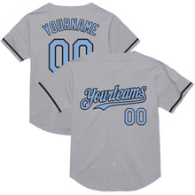 Load image into Gallery viewer, Custom Gray Light Blue-Black Mesh Authentic Throwback Baseball Jersey
