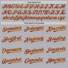 Load image into Gallery viewer, Custom Gray Purple-Gold Mesh Authentic Throwback Baseball Jersey
