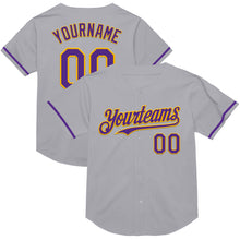 Load image into Gallery viewer, Custom Gray Purple-Gold Mesh Authentic Throwback Baseball Jersey
