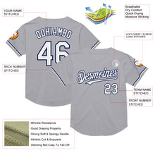 Load image into Gallery viewer, Custom Gray White-Navy Mesh Authentic Throwback Baseball Jersey
