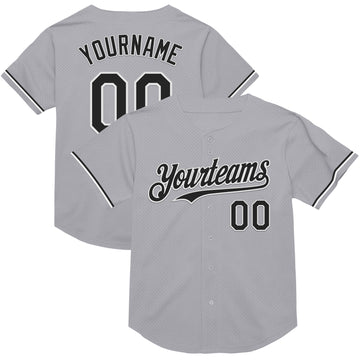 Custom Gray Black-White Mesh Authentic Throwback Baseball Jersey