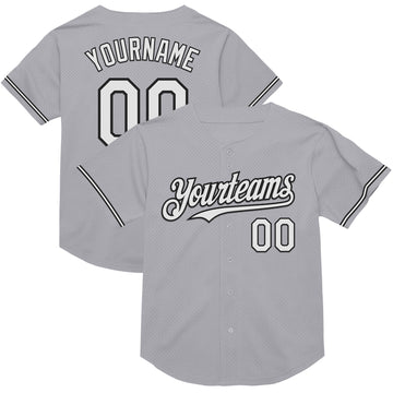 Custom Gray White-Black Mesh Authentic Throwback Baseball Jersey