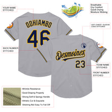 Load image into Gallery viewer, Custom Gray Navy-Gold Mesh Authentic Throwback Baseball Jersey
