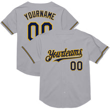 Load image into Gallery viewer, Custom Gray Navy-Gold Mesh Authentic Throwback Baseball Jersey
