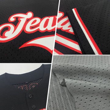 Custom Gray Red-Black Mesh Authentic Throwback Baseball Jersey