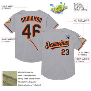 Custom Gray Black-Orange Mesh Authentic Throwback Baseball Jersey
