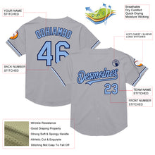 Load image into Gallery viewer, Custom Gray Light Blue-Navy Mesh Authentic Throwback Baseball Jersey

