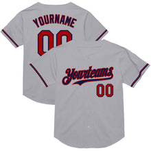 Load image into Gallery viewer, Custom Gray Red-Navy Mesh Authentic Throwback Baseball Jersey
